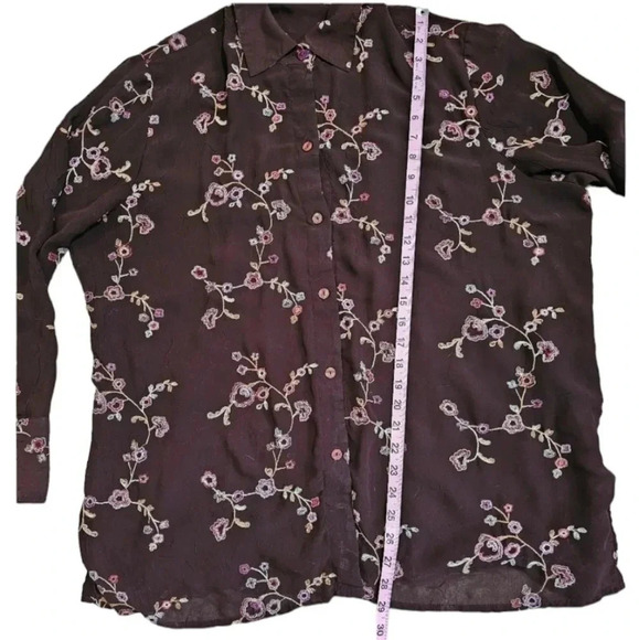 Unbranded Large Vintage Sheer Lined Brown Button Down Cherry Blossom Blouse Rare - Picture 11 of 11
